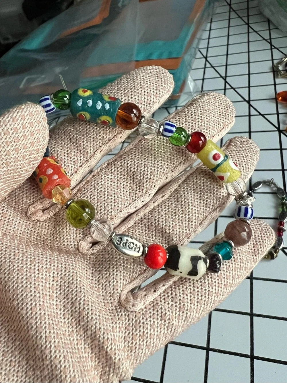 Vintage African Glass Trade Bead Stretch Bracelet - Multicolor Boho Hope